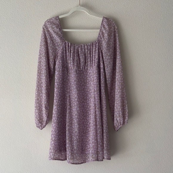 Live to be Spoiled Dresses & Skirts - Long sleeve skater dress in purple with white and yellow floral design